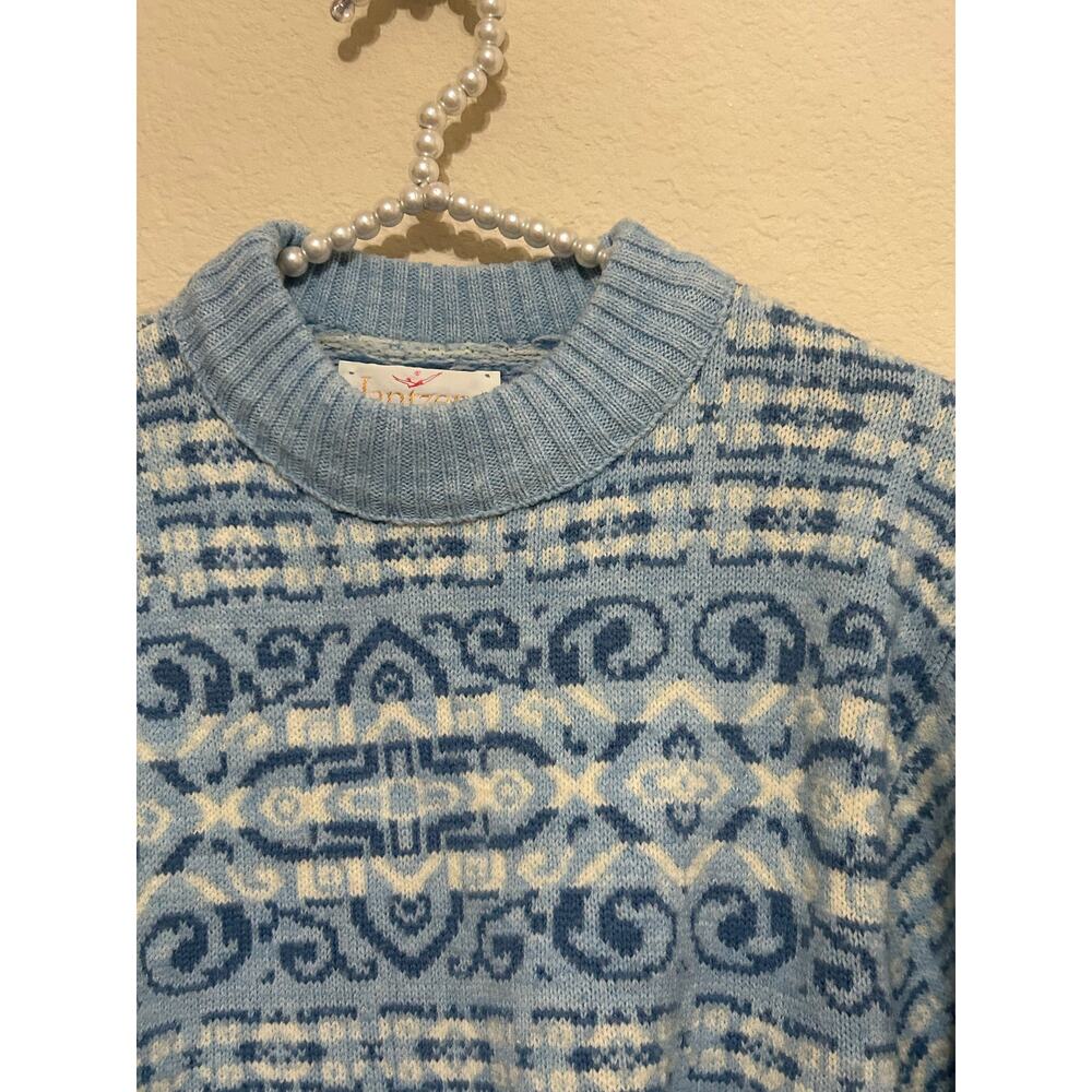 Vintage Blue Knit Sweater 1980's Jantzen Pullover Cable Knit - Picture 5 of 7